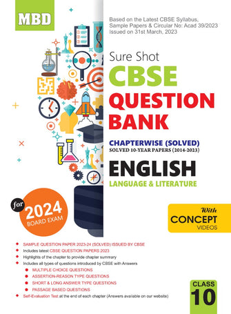 MBD Sure Shot CBSE Question Bank Eng Lang. And Lit. Class 10 For 2024 Board Exam